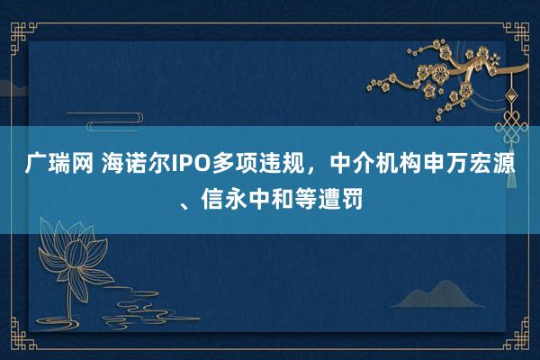 广瑞网 海诺尔IPO多项违规，中介机构申万宏源、信永中和等遭罚