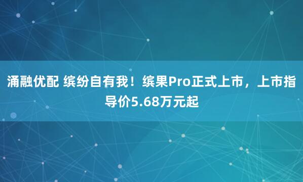 涌融优配 缤纷自有我！缤果Pro正式上市，上市指导价5.68万元起